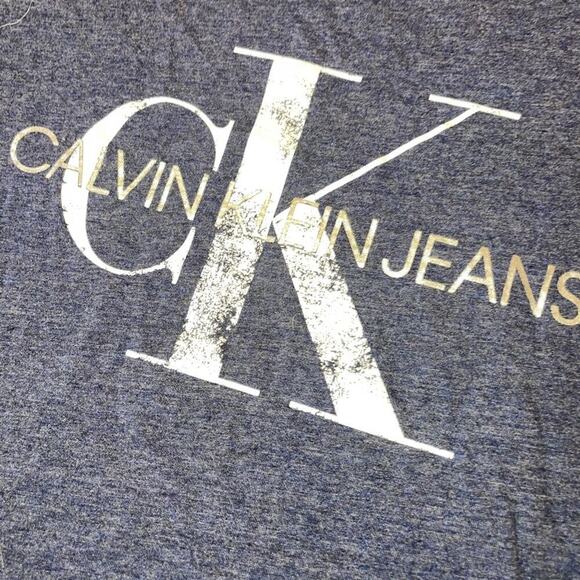 Calvin Klein Jeans brand gray/navy rolled cuff sleeve cropped T-Shirt SZ M - Picture 3 of 7
